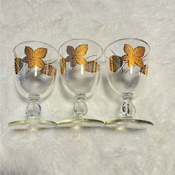 Libbey MCM Vintage Gold Leaf Stemmed Sherbet Liquor Champagne Cocktail Glasses - Picture 2 of 10